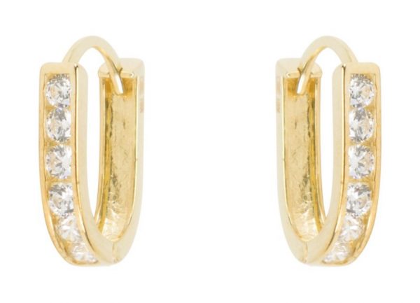 3MM Channel Set Cubic Zirconia Oval Huggie Hoop Earrings 10KT/10MM    **FINAL SALE**