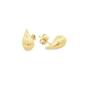 Rain Drop Puffed High Polish Stud Earrings 10KT/17MM     *FINAL SALE*