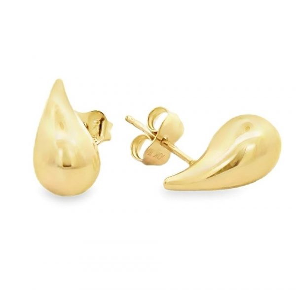 Rain Drop Puffed High Polish Stud Earrings 10KT/21MM     *FINAL SALE*