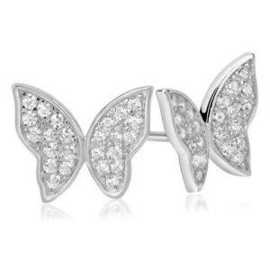 Butterfly Pave Cubic Zirconia Stud Earrings 10KT WG/9MM     *FINAL SALE*