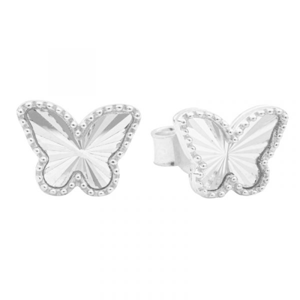 Sun Burst Beaded Edge Butterfly Stud Earrings 10KT WG/8MM     *FINAL SALE*