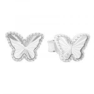 Sun Burst Beaded Edge Butterfly Stud Earrings 10KT WG/8MM     *FINAL SALE*