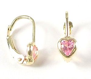 Pink Heart Shape Cubic Zirconia Lever Back Baby Earrings 10KT/5MM     *FINAL SALE*