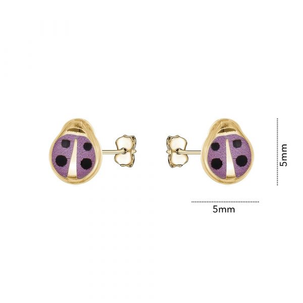 Pink Enamel LadyBug Stud Earrings 10KT   *FINAL SALE*