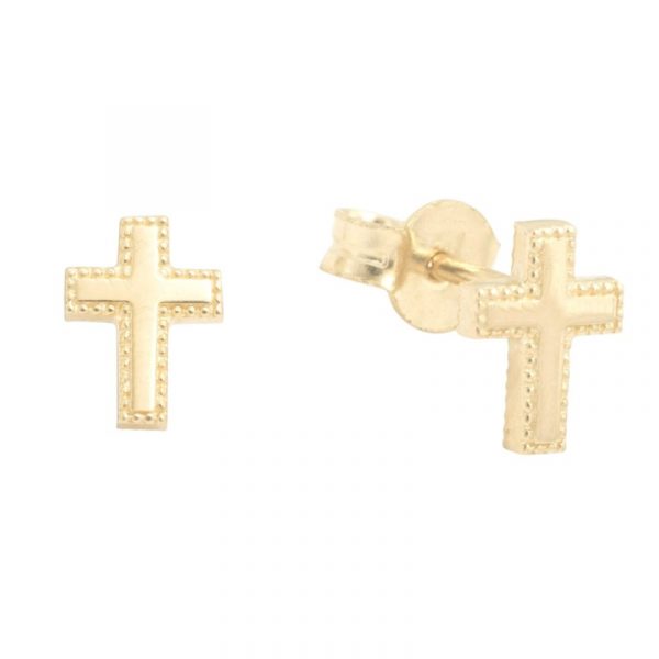 Beaded Edge Cross Stud Earrings 10KT/7MM  *FINAL SALE*