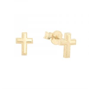 Beaded Edge Cross Stud Earrings 10KT/7MM  *FINAL SALE*