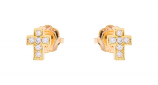 Cubic Zirconia Cross Stud Screwback Earrings 10KT  *FINAL SALE*