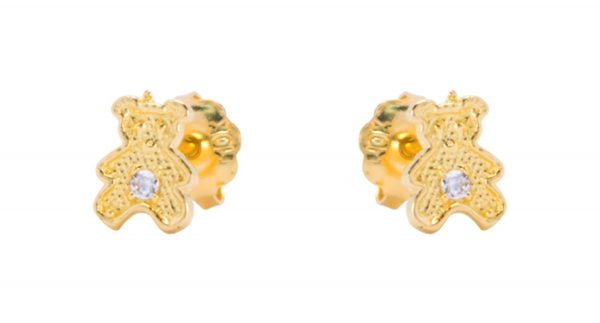 Teddy Bear Cubic Zirconia Stud Baby Screwback Earrings 10KT  *FINAL SALE*