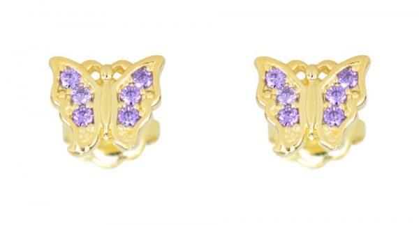 Purple Cubic Zirconia Butterfly Stud Baby Screwback Earrings 10KT  *FINAL SALE*
