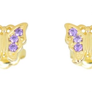 Purple Cubic Zirconia Butterfly Stud Baby Screwback Earrings 10KT  *FINAL SALE*