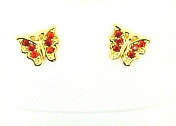 Red Cubic Zirconia Butterfly Stud Baby Screwback Earrings 10KT   *FINAL SALE*