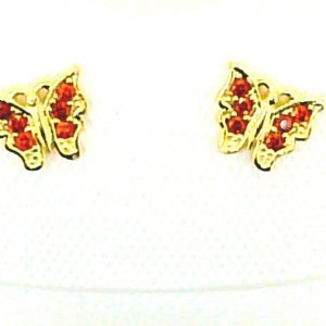 Red Cubic Zirconia Butterfly Stud Baby Screwback Earrings 10KT   *FINAL SALE*