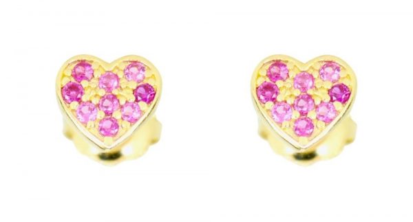 Red Cubic Zirconia Heart Stud Screwback Earrings 10KT   *FINAL SALE*