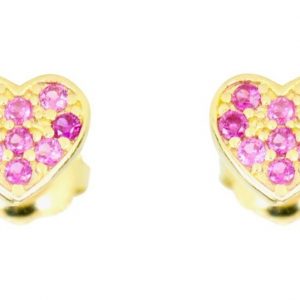 Red Cubic Zirconia Heart Stud Screwback Earrings 10KT   *FINAL SALE*