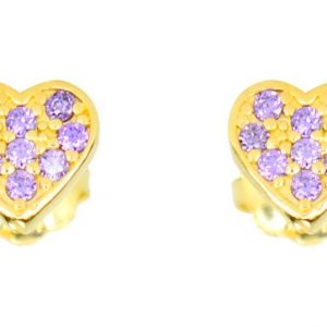 Purple Cubic Zirconia Heart Stud Baby Screwback Earrings 10KT   *FINAL SALE*