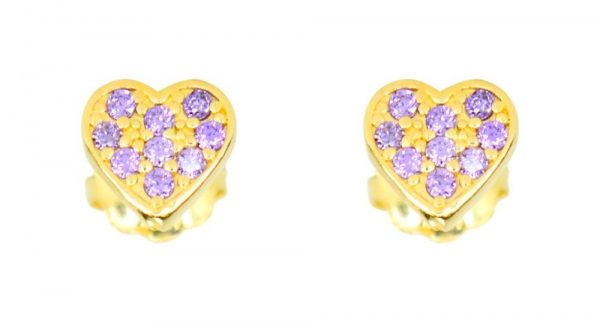 Purple Cubic Zirconia Heart Stud Baby Screwback Earrings 10KT   *FINAL SALE*
