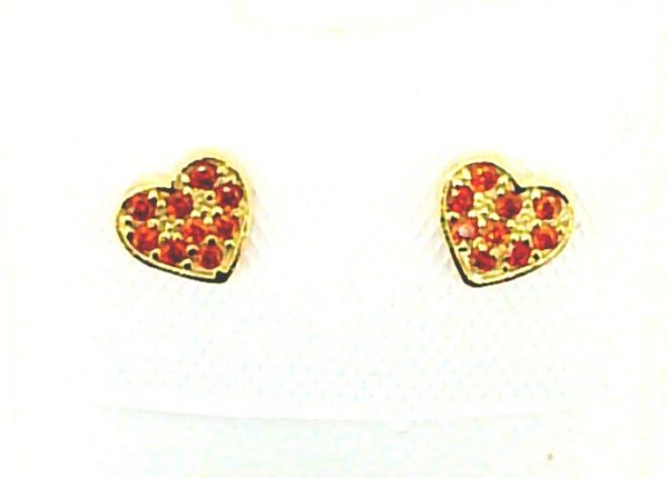 Red Cubic Zirconia Heart Stud Baby Screwback Earrings 10KT   *FINAL SALE*