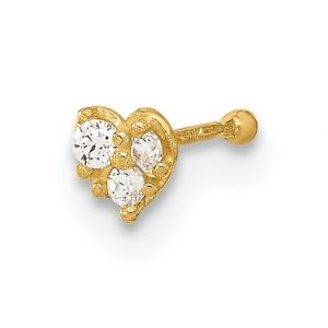 Cubic Zirconia Heart 23 Gauge Body Jewellery 14KT  *FINAL SALE*