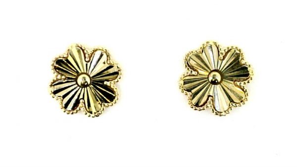 Sun Burst Flower with Beaded Edge Stud Earrings 10KT/9MM