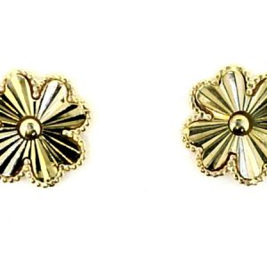 Sun Burst Flower with Beaded Edge Stud Earrings 10KT/9MM