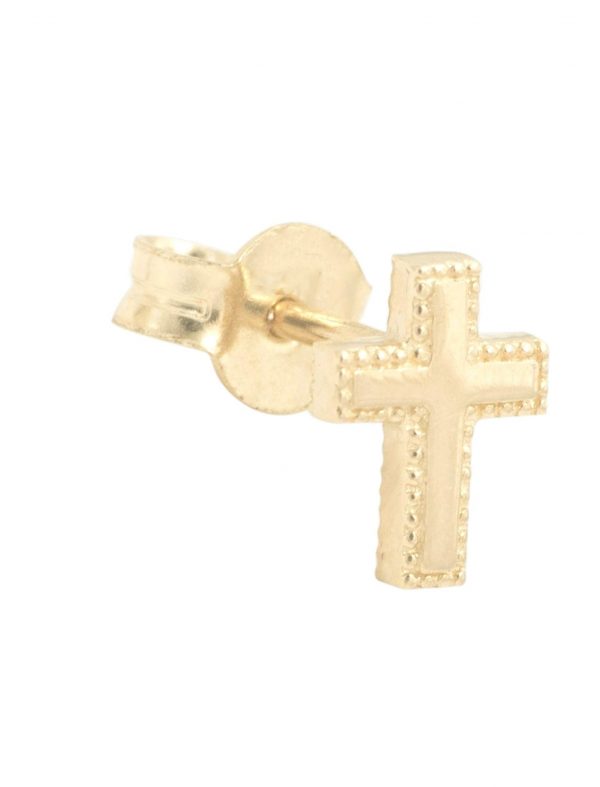 Beaded Edge Cross *SINGLE* Stud Earring 10KT/7MM   *FINAL SALE*