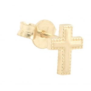 Beaded Edge Cross *SINGLE* Stud Earring 10KT/7MM   *FINAL SALE*