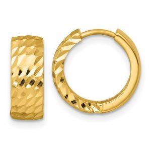 5MM D.Cut Huggie Hoop Earrings 10KT/14MM   *FINAL SALE*