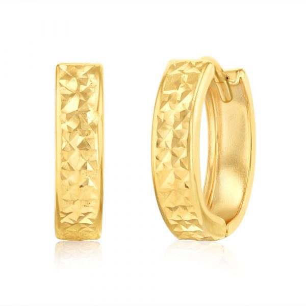 4MM D.Cut Huggie Hoop Earrings 10KT/14MM   *FINAL SALE*