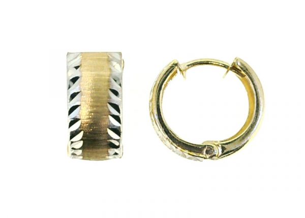 6MM D.Cut & Satin Finish Huggie Hoop Earrings 10KT TT/14MM   *FINAL SALE*
