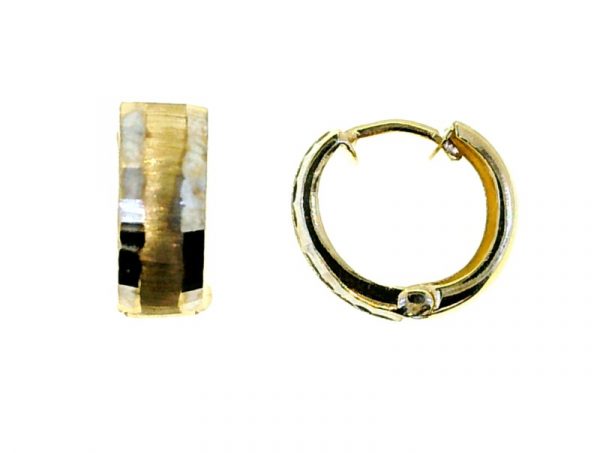 5MM Faceted Edge & Satin Finish Huggie Hoop Earrings 10KT TT/14MM   *FINAL SALE*