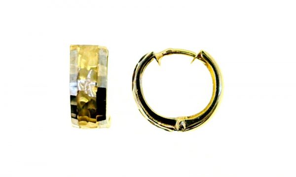 5MM Faceted & Hammered Finish Huggie Hoop Earrings 10KT TT/14MM   *FINAL SALE*