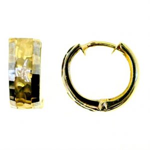 5MM Faceted & Hammered Finish Huggie Hoop Earrings 10KT TT/14MM   *FINAL SALE*