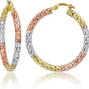 3MM D.Cut Basket Weave Tube Hoop Earrings 10KT TC/31MM    *FINAL SALE*