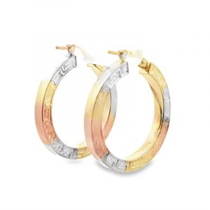 3MM Square Tube Greek Key Design Hoop Earrings 10KT TC/21MM    *FINAL SALE*