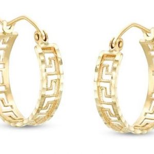 6MM D.Cut Greek Key Cutout Design Hoop Earrings 10KT/40MM   *FINAL SALE*