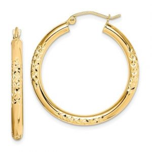 2MM D.Cut Tube Hoop Earrings 10KT/19MM    *FINAL SALE*