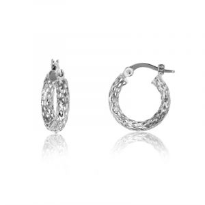 3MM D.Cut Basket Weave Tube Hoop Earrings 10KT WG/16MM    *FINAL SALE*