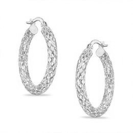3MM D.Cut Basket Weave Tube Hoop Earrings 10KT WG/26MM    *FINAL SALE*
