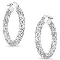 3MM D.Cut Basket Weave Tube Hoop Earrings 10KT WG/31MM    *FINAL SALE*