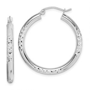 2MM D.Cut Tube Baby Size Hoop Earrings 10KT WG/14MM    *FINAL SALE*