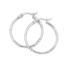 2MM D.Cut Square Edge Tube Hoop Earrings 10KT WG/17MM    *FINAL SALE*