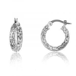 3MM D.Cut Basket Weave Tube Hoop Earrings 10KT WG/21MM    *FINAL SALE*