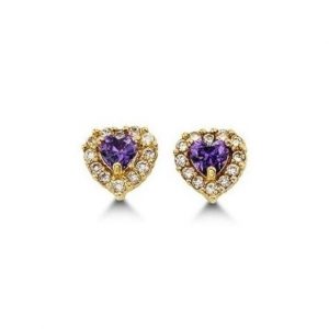 FEB Sim. Birthstone Heart & Cubic Zirconia Baby Screwback Stud Earrings 14KT/5.5MM    *FINAL SALE*