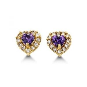 FEB Sim. Birthstone Heart & Cubic Zirconia Baby Screwback Stud Earrings 14KT/5.5MM    *FINAL SALE*