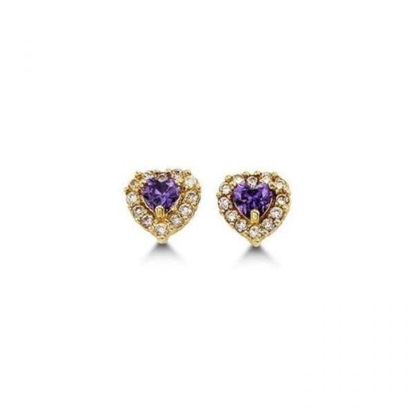 FEB Sim. Birthstone Heart & Cubic Zirconia Baby Screwback Stud Earrings 14KT/5.5MM    *FINAL SALE*