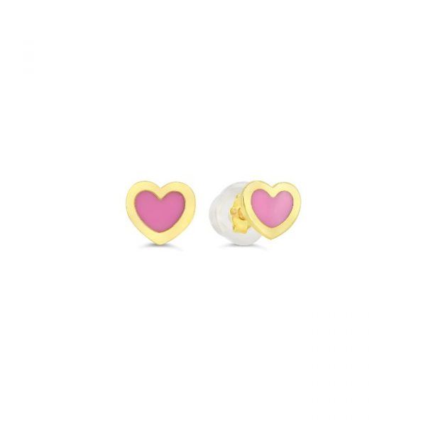 Pink Enamel Heart Baby Screwback Stud Earrings 10KT/5MM     *FINAL SALE*