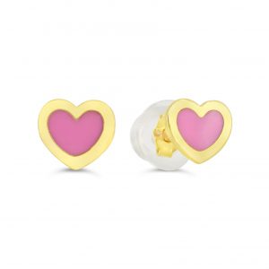 Pink Enamel Heart Baby Screwback Stud Earrings 10KT/5MM     *FINAL SALE*