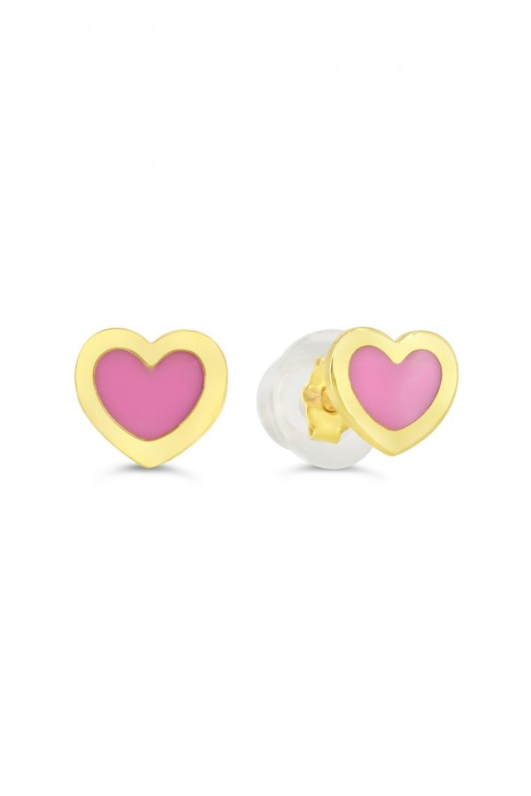 Pink Enamel Heart Baby Screwback Stud Earrings 10KT/5MM     *FINAL SALE*