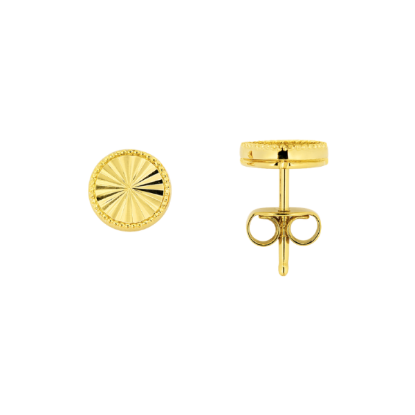 Round Sun Burst Pattern Stud Earrings 10KT/8MM    *FINAL SALE*