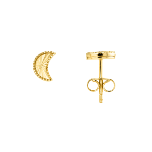 Crescent Moon Sun Burst Pattern Stud Earrings 10KT/7MM    *FINAL SALE*
